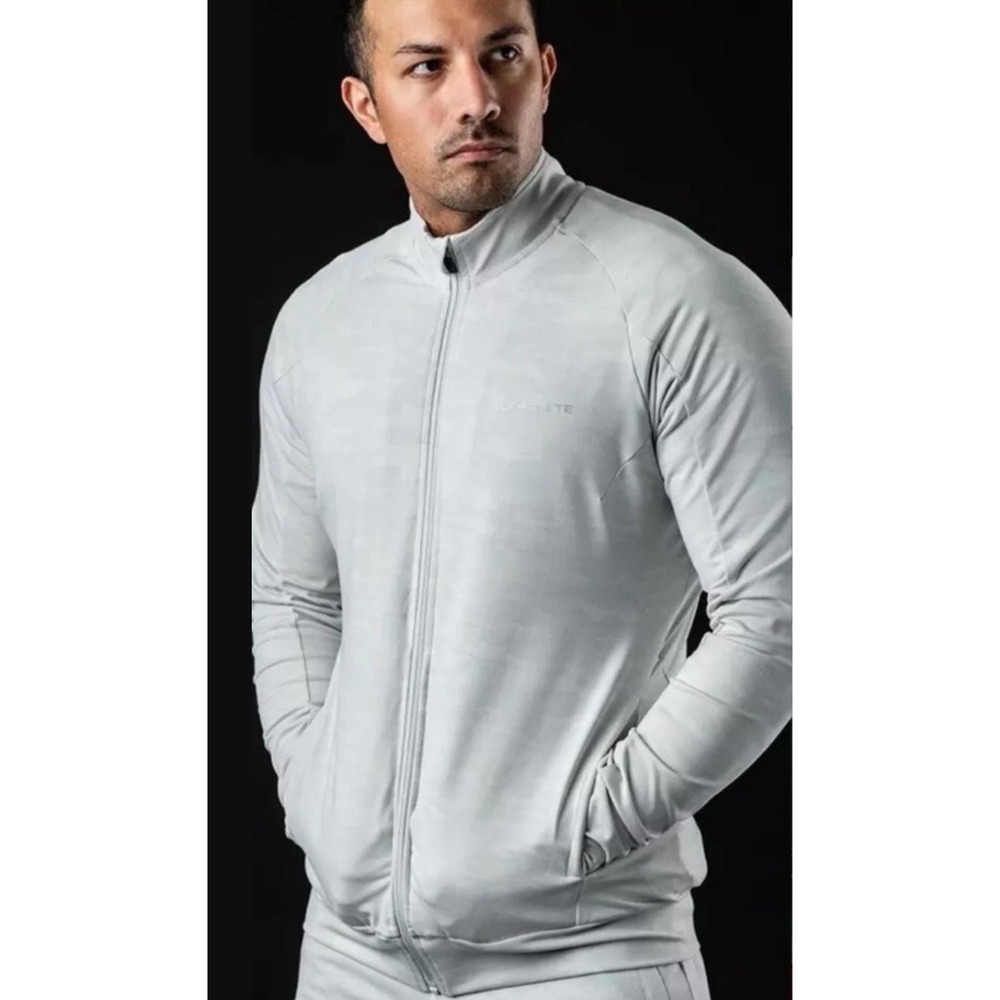 Alphalete Camo Jacket Mens M Grey Full Zip Athletic Workout Gym Performance EUCp